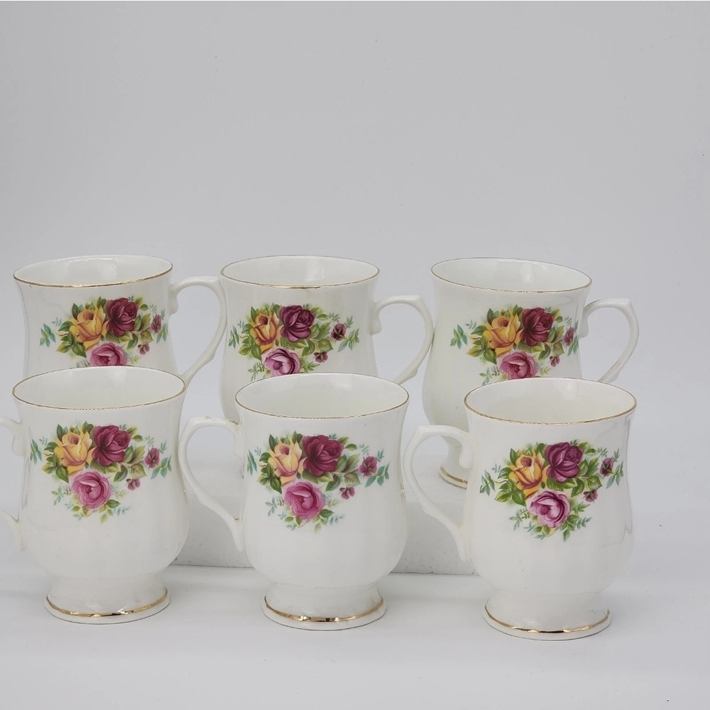 Floral Bone China Mug Set - White with Multicolor Roses